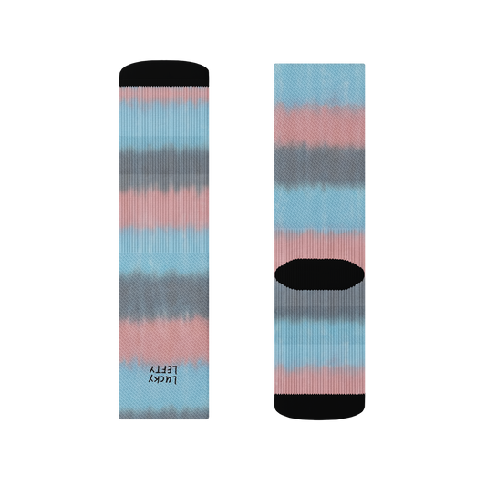 ð Pink, Grey and Light Blue Tie-dye Striped Socks (100% off)