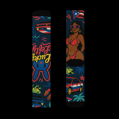 Blue and Teal Puerto Rican Floral Crew Socks — Dark Editorial