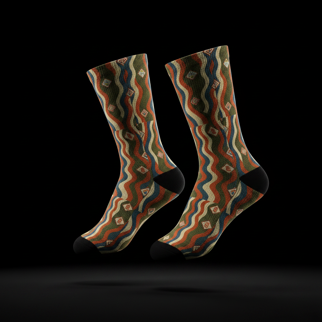 Burnt Orange and Olive Wavy Crew Socks