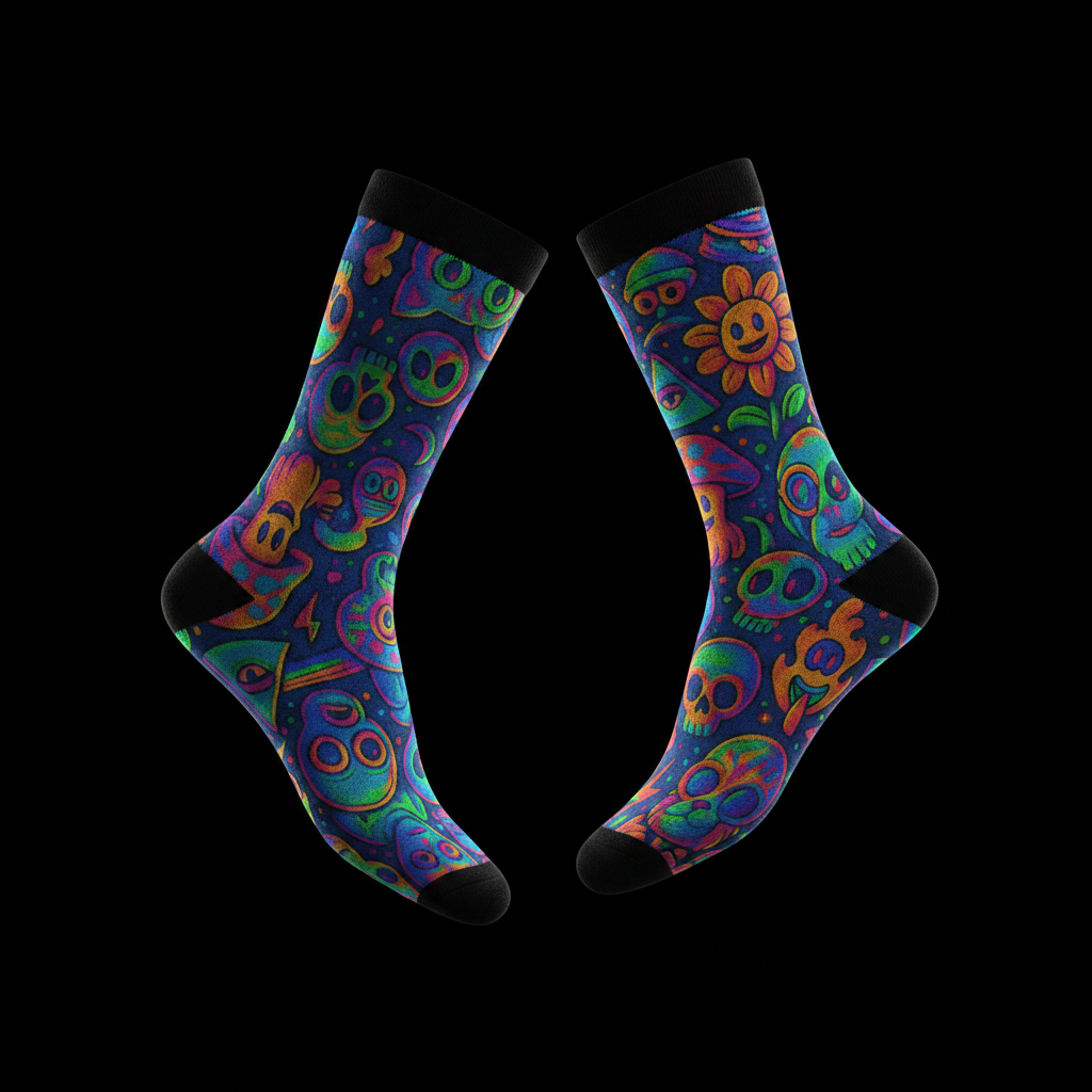 Neon Skulls and Characters Crew Socks