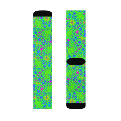 🎁 Neon Green Bunny Small Floral Crew Socks (100% off)