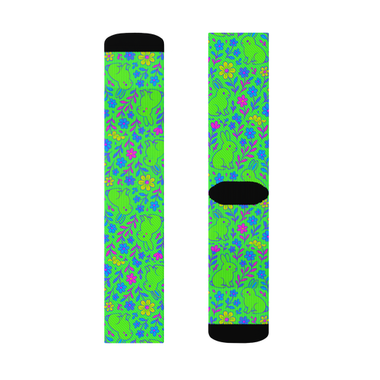 🎁 Neon Green Bunny Small Floral Crew Socks (100% off)