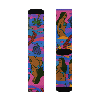 🎁 Pink and Purple Brazilian Floral Crew Socks (100% off)