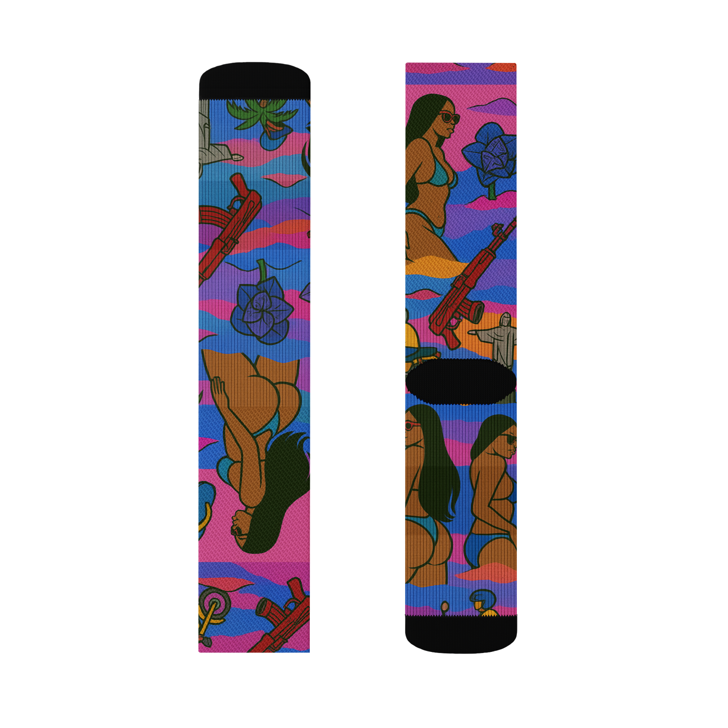 🎁 Pink and Purple Brazilian Floral Crew Socks (100% off)