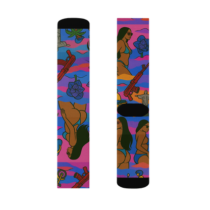 🎁 Pink and Purple Brazilian Floral Crew Socks (100% off)