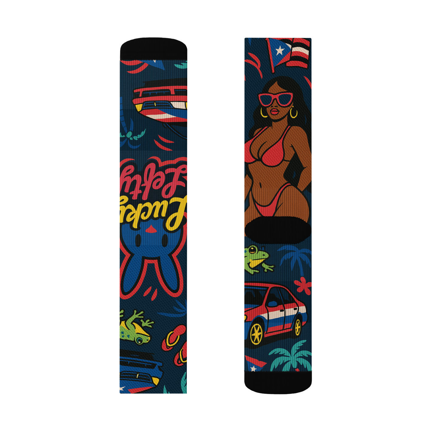 🎁 Blue and Teal Puerto Rican Floral Crew Socks (100% off)